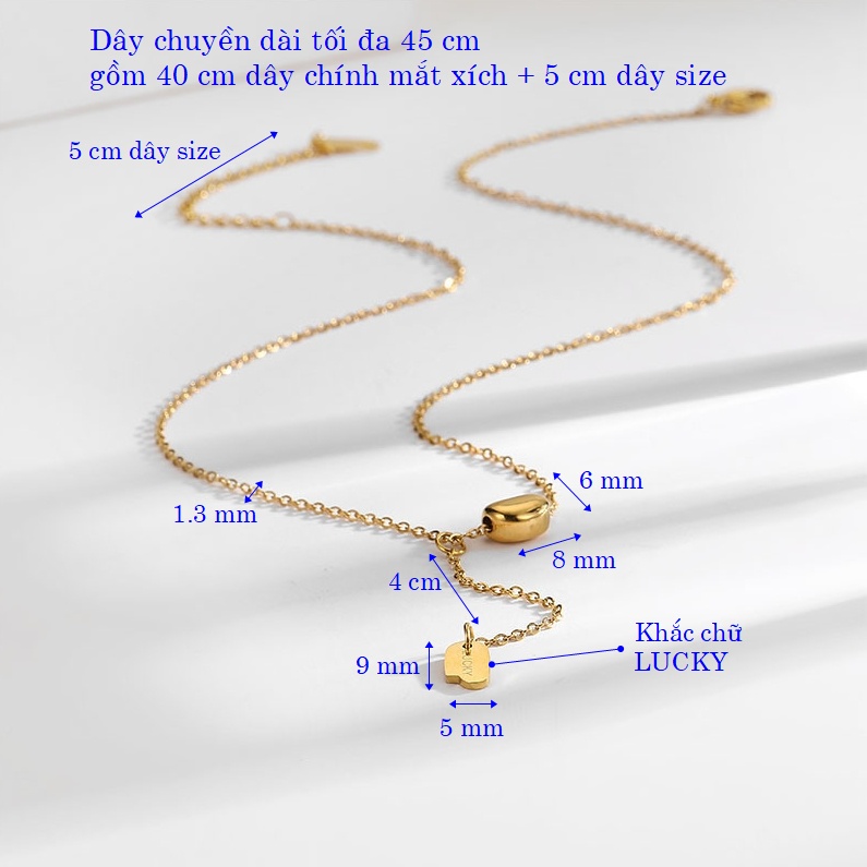 Dây chuyền titan nữ mặt hạt đậu may mắn cá tính thả mặt khắc chữ Lucky