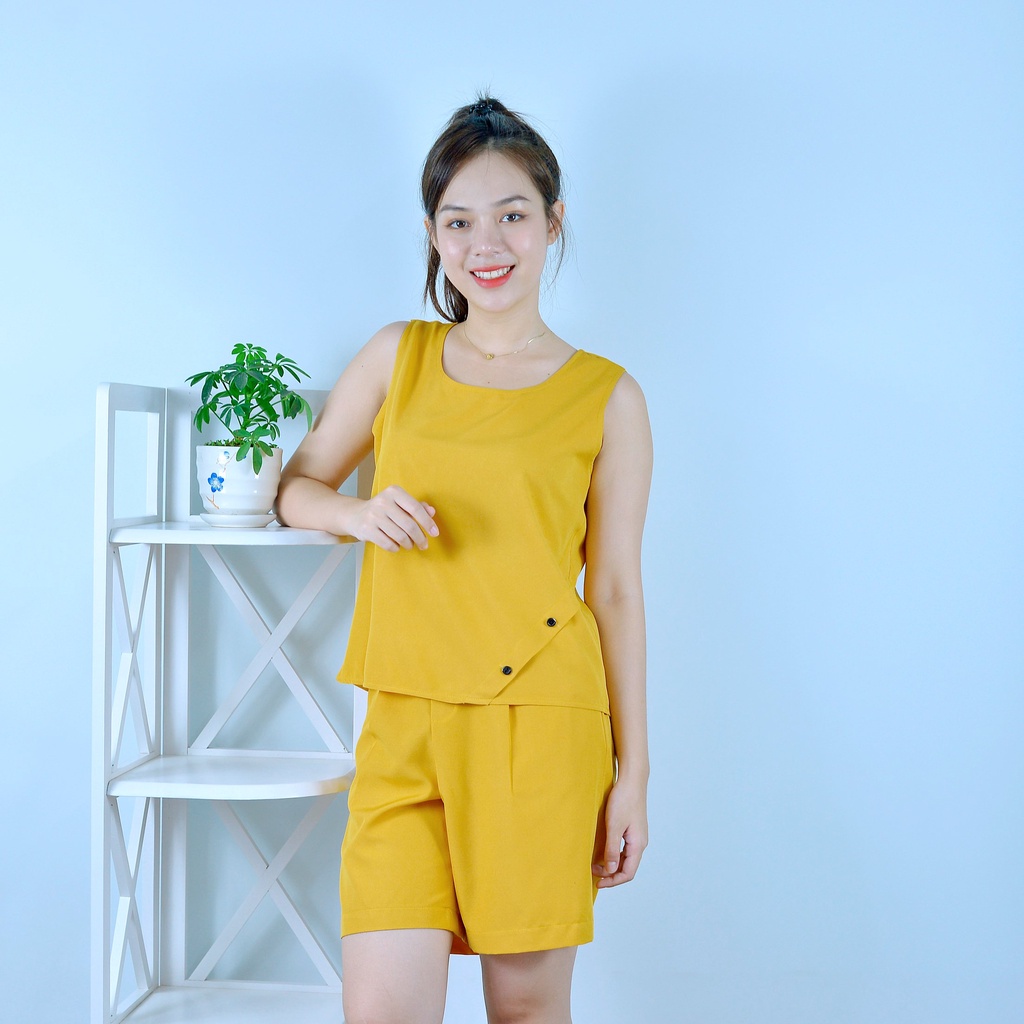 Bộ đồ nữ MÀU VÀNG SÁT NÁCH 3 NÚT XÉO  - vải lụa cao cấp - Dịu dàng - Đằm thắm