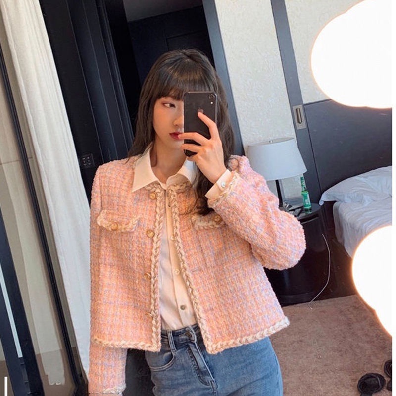 Cotton fragrant contract French style small fragrant style coat women's 2022 autumn and winter new style foreign style fashion socialite blue top