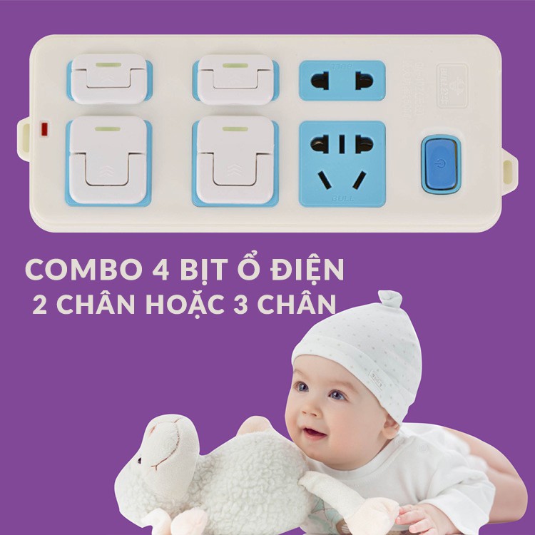 Combo 4 nút bịt ổ điện/nút chặn bịt ổ điện an toàn cho bé 2 chân hpg191 bằng nhựa trắng chống giật