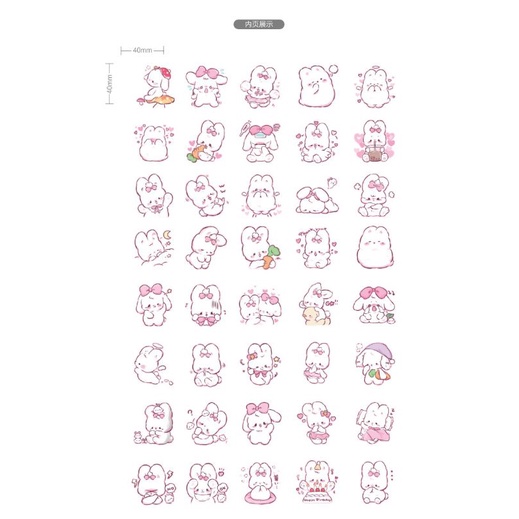 Hộp 45 hình dán sticker trang trí thỏ trắng M399
