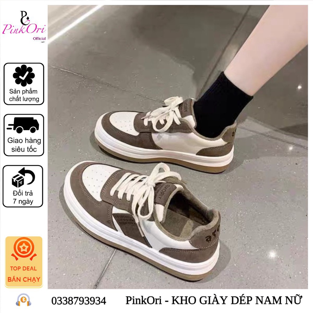Giày thể thao màu Đen phối Nâu Tem số độn đế cao 3-4cm- PinkOri