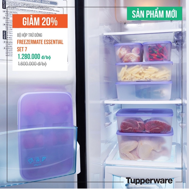 Bộ trữ đông 7 món màu tím Tupperware chính hãng 100%