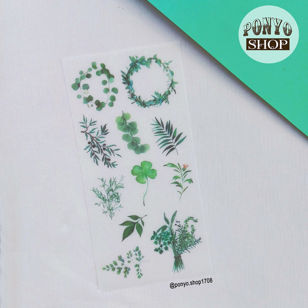 Bộ 3 sticker phong cách Watercolor - Chủ đề Green leaves