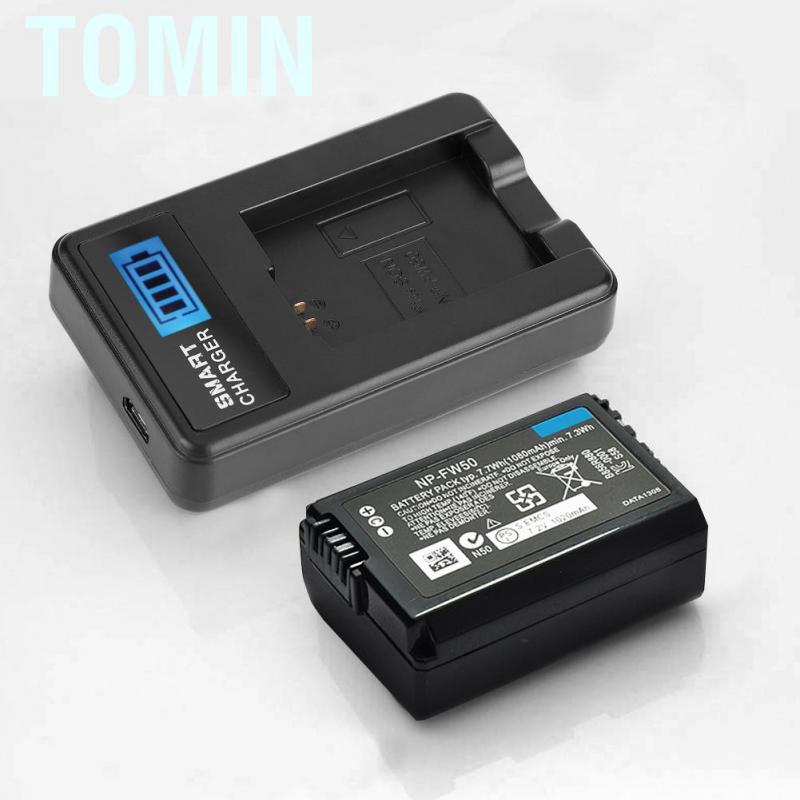 Tomin NP-FW50 Battery LCD Single Charger for Sony Alpha A6000 A6300 A6500 A7r A7