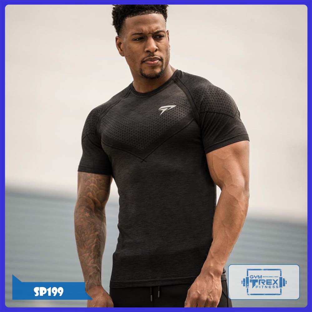 Áo tập gym nam cộc tay PHYSIQ SP199, Áo gym nam thun poly co dãn 4 chiều - Gym Trex