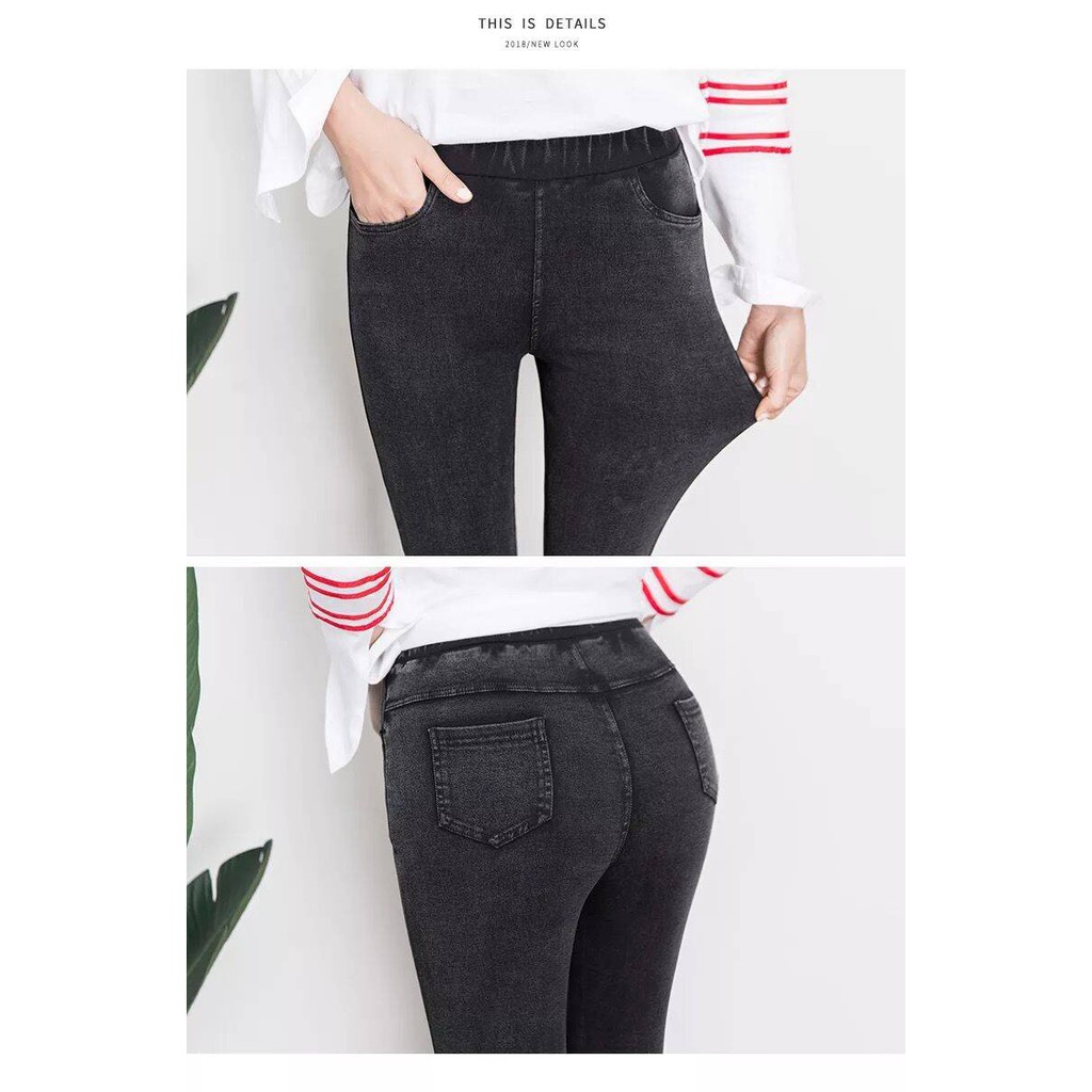 Women Elastic Legging Jeans Pocket Snowflake Black Skinny Pants | BigBuy360 - bigbuy360.vn