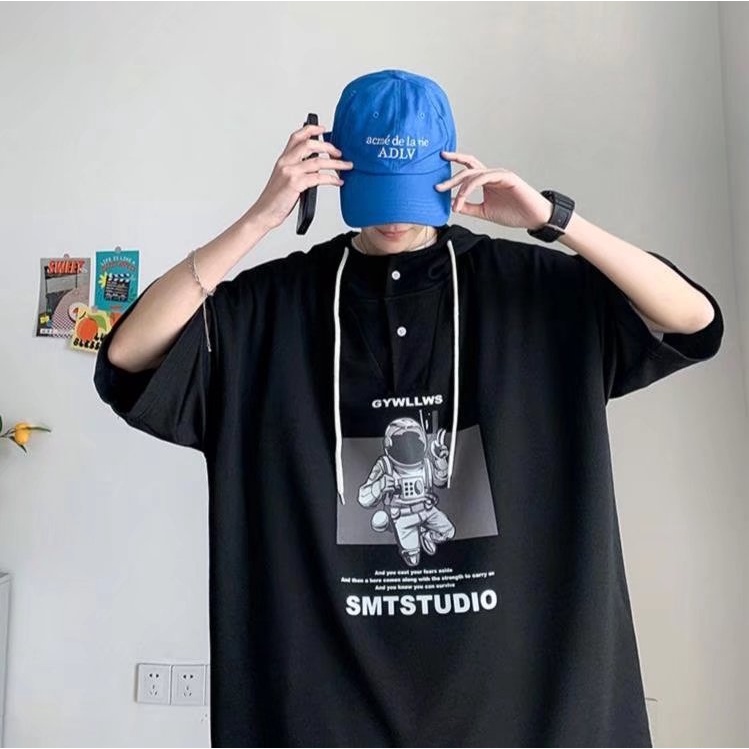 Áo Hoodie Tay Ngắn Dáng Rộng In Hình Phi Hành Gia Kiểu Hip-Hop Đường Phố Nhật Bản Cỡ M-3XL Cho Nam