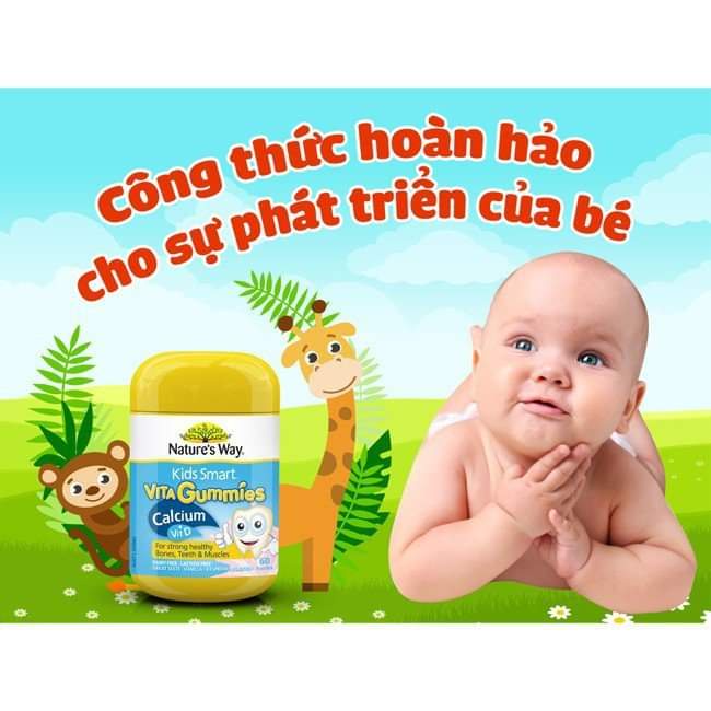 Kẹo Dẻo bổ sung Canxi Cho Bé Nature’s Way Kids Smart Vita Gummies Calcium + Vitamin D 60 Viên Extaste