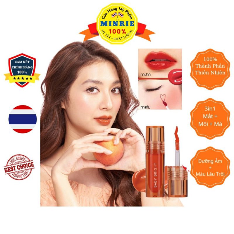[ Chính Hãng ] Son kem lì dưỡng môi Baby Bright Lip & Cheek Peach Glow Tint 2.4g Mới 2021 - Thái Lan