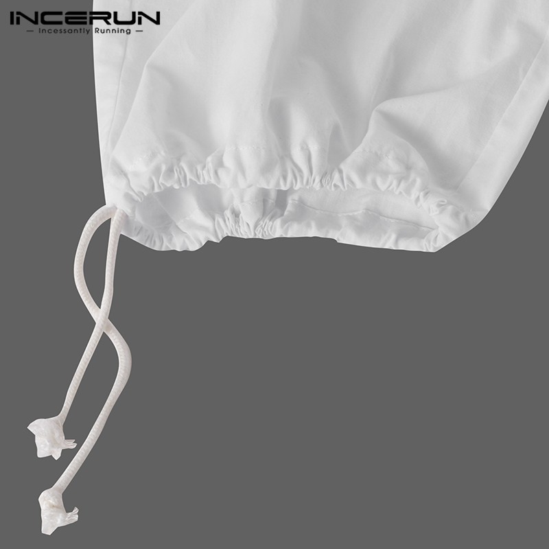 Quần Dài INCERUN Ống Rộng Lưng Thun Màu Trơn Dây Rút Cá Tính Cho Nam