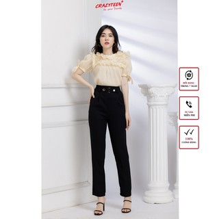 [Mã FAMALLT5 giảm 15% đơn 150k] Áo kiểu phối bèo mặc được 2 mặt CRAZYTEEN phong cách sang trọng, dễ thương (A0106)