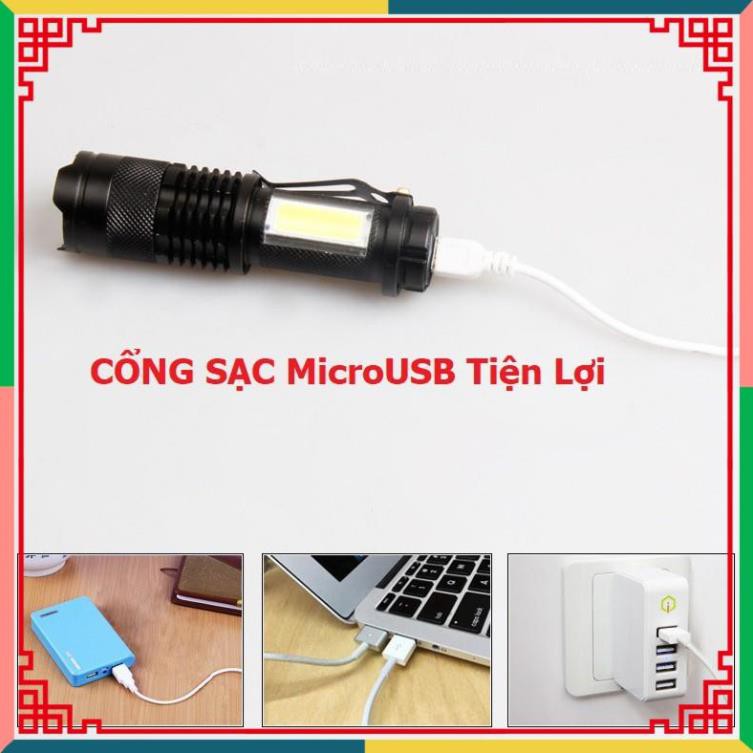 ( CC2016 ) Đèn Pin MINI Siêu Sáng Có Quây Cài Lên Quần Áo Cao Cấp Có Zoom