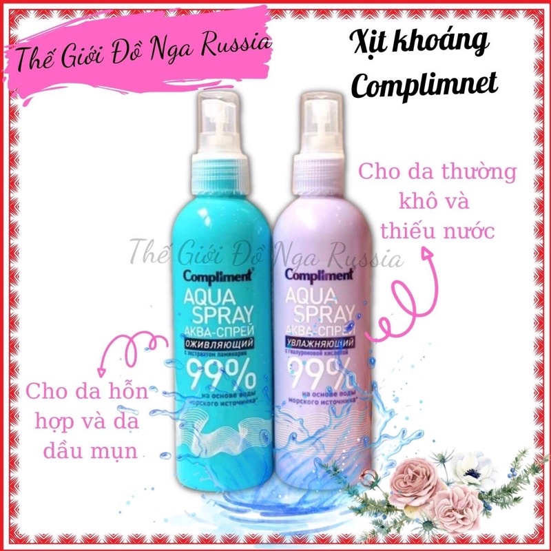 Xịt khoáng Aqua phụ hồi 99% Complimnt 200ml giữ ẩm Nga