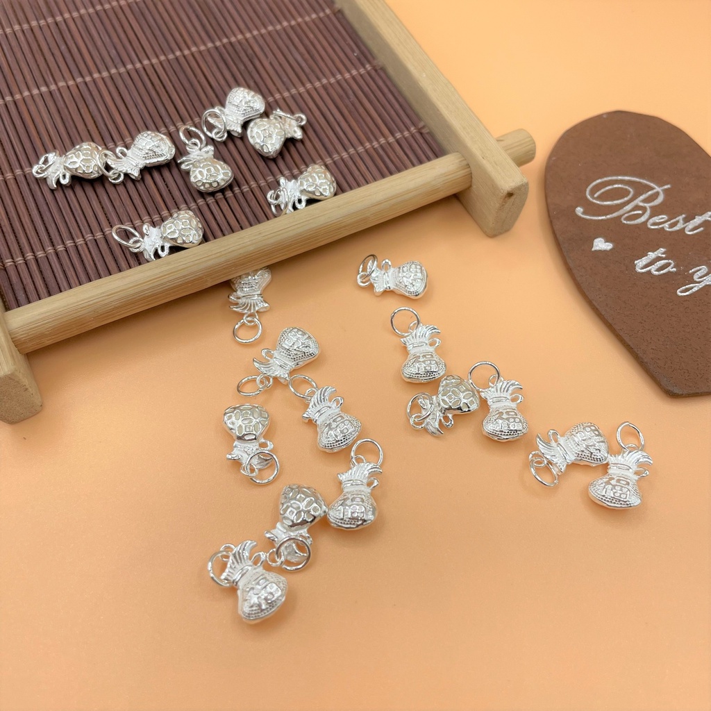 Charm túi tiền may mắn có móc treo bạc trắng s925 - Charm Bạc 925 - Mã CB322