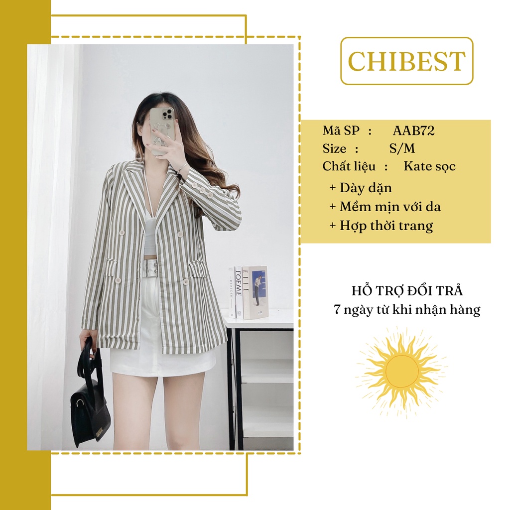 Áo blazer nữ Hàn Quốc khoác vest sọc phối nút tay thiết kế túi đứng sang trọng thanh lịch  AAB72 CHIBEST | BigBuy360 - bigbuy360.vn