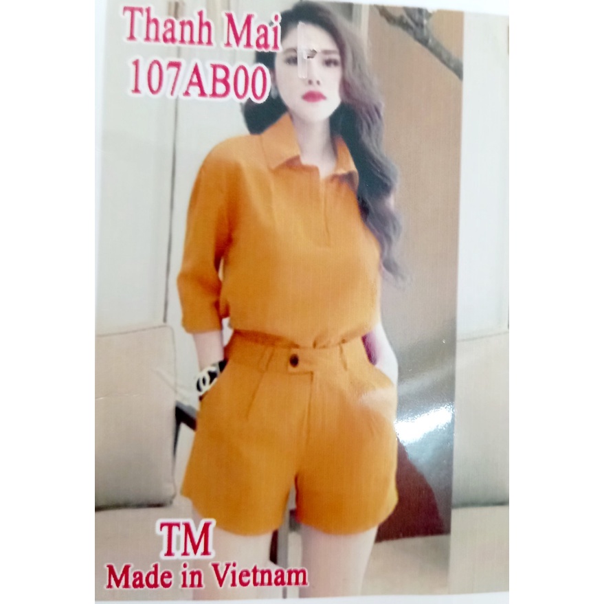 (Giá sỉ) Set bộ kiểu nữ quần đùi áo sơ mi cài nút tay dài chất đũi cao cấp