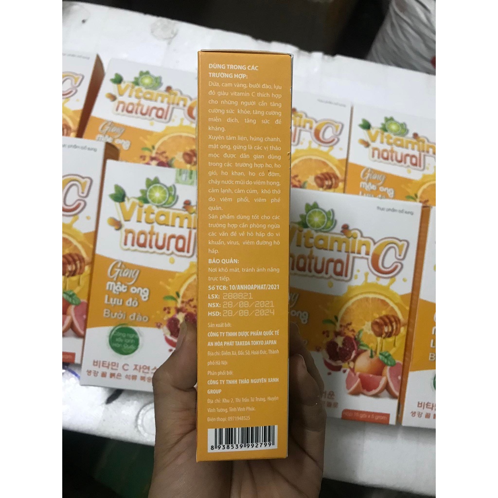 THỰC PHẨM BỔ SUNG Vitamin C Natural Gừng Mật ong Lựu đỏ Bưởi Đào ( hộp 15 gói )