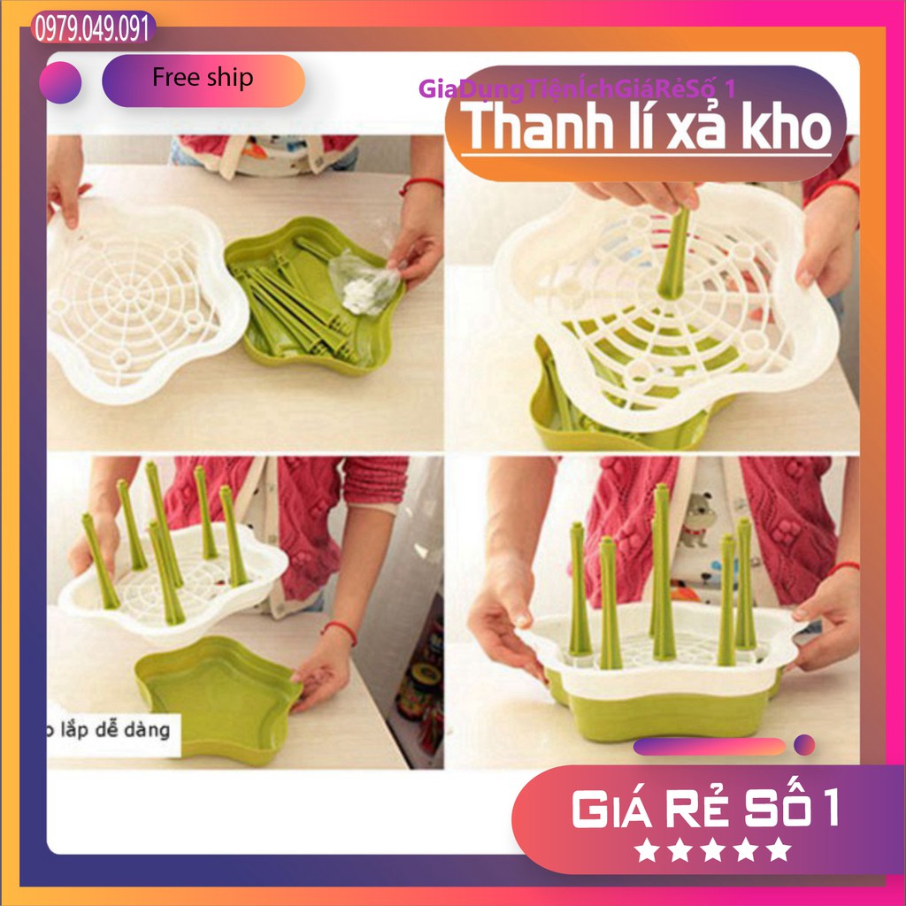 Khay hoa úp cốc chén 2 lớp Việt Nhật có 6 nhánh móc ly tiện dụng.