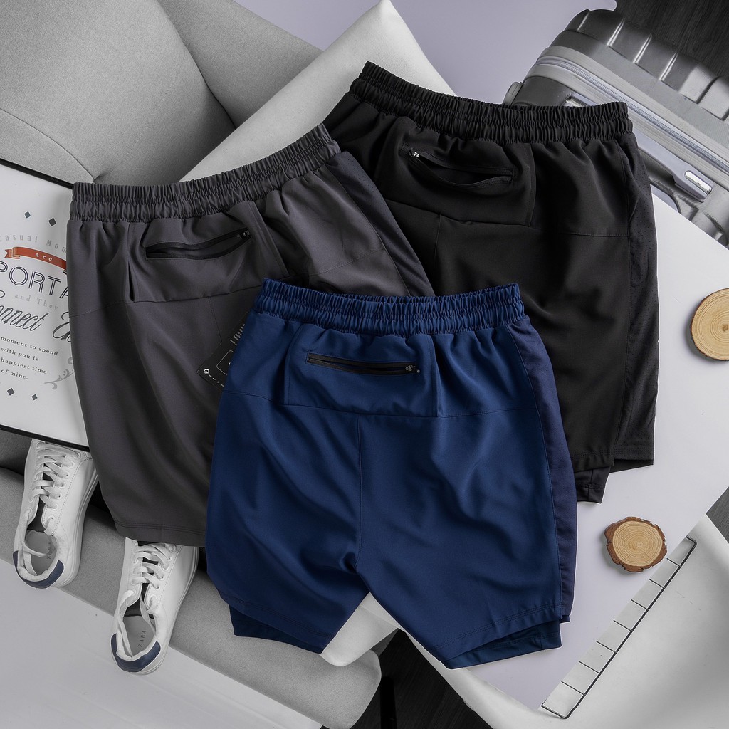 Quần short thể thao/ Quần tập gym nam 2 lớp vải legging cao cấp 2941