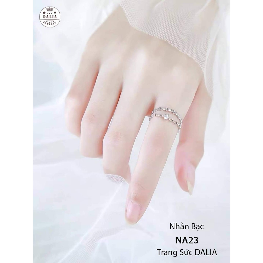 Nhẫn bạc nữ DaLiA Jewelry hai hàng đá dạng hở freesize, hợp với mọi kích cỡ ngón tay, bạc ý