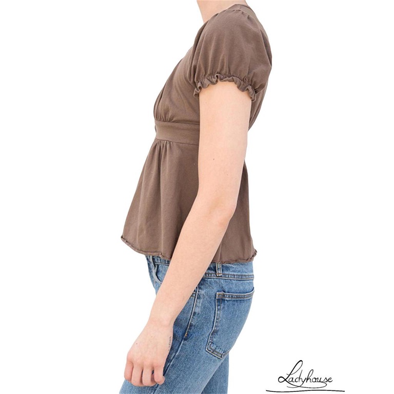 LD-Women´s Tops, V Neck Short Sleeve Fungus Trim Solid Color Loose Casual Pullover T-Shirt Summer