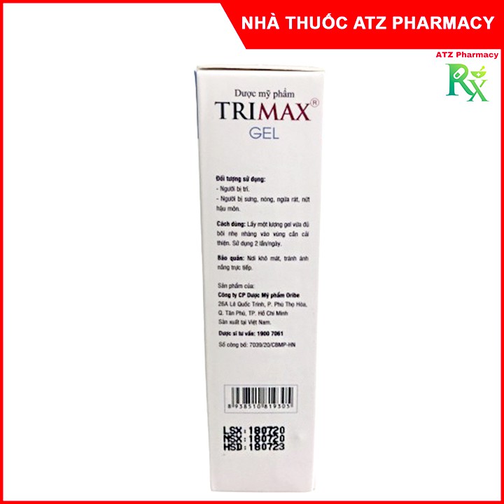 Trimax - Gel / Trimax bôi và viên uống Hỗ trợ người bị trĩ - Atzpharmacy