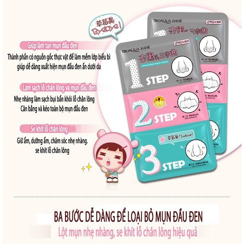 Miếng dán lột mụn đầu đen 3 bước Bioaqua