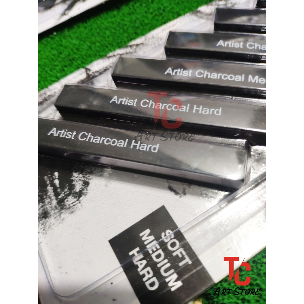 Bộ than nén/ Compressed charcoal set (gồm 6 cây, 3 loại mềm, trung, cứng) - Than vuông, than nén, Charcoal stick