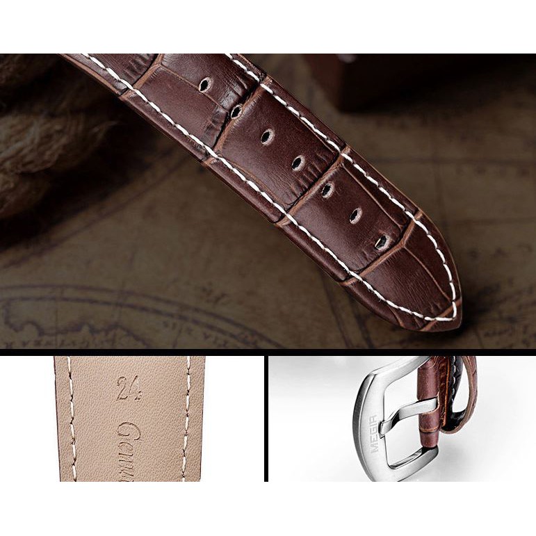 Đồng hồ nam MEGIR MG01 dây da chống nước cao cấp 6 kim có lịch mặt vuông chống xước | BigBuy360 - bigbuy360.vn