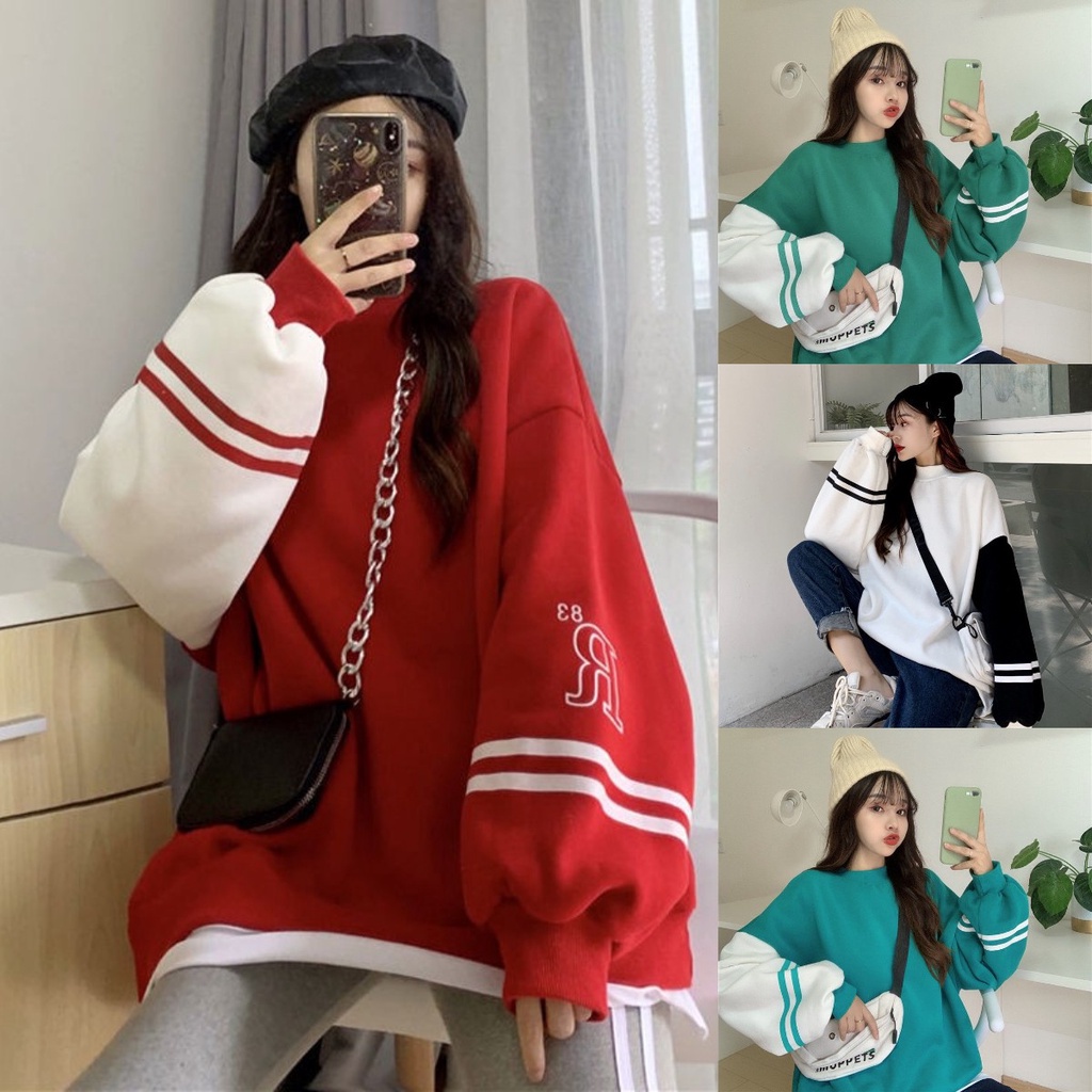 MỚI Áo khoác hoodie tay dài dáng rộng phong cách Hàn Quốc