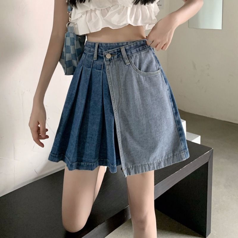 [LININ] Chân Váy Denim Dáng Ôm Thiết Kế Không Đồng Đều Cỡ Lớn 200 Jin Can Mặc Cho Nữ 2022