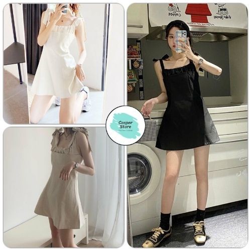 Váy Yếm Hai Dây Khoét Lưng ⚡ Casper.Store | FREESHIP | ⚡ Đầm ba lỗ cổ yếm đi biển form rộng, dáng suông hot trend