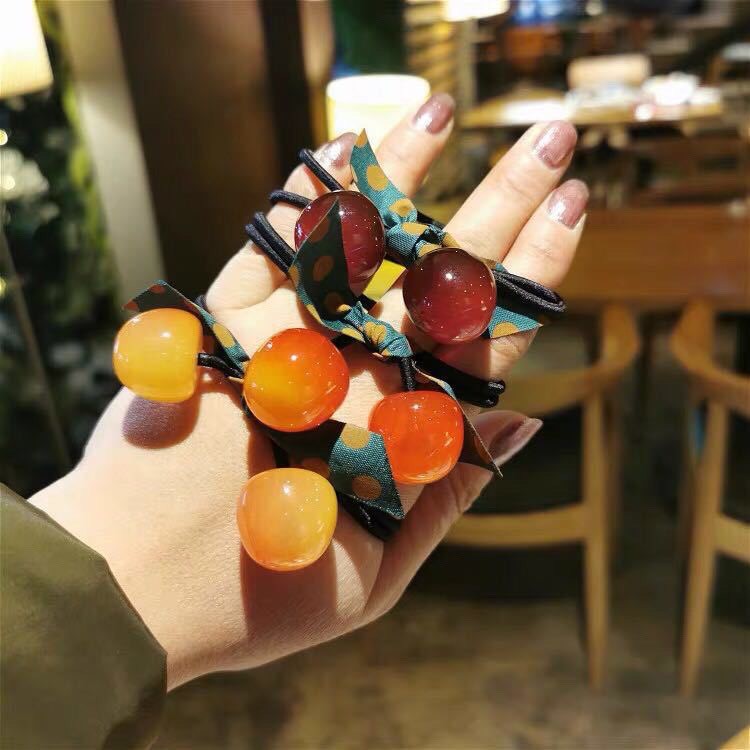 Dây Buộc Tóc Hình Quả Cherry Phối Nơ Thời Trang Xinh Xắn