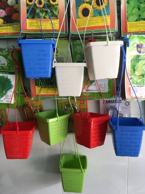 Combo 10 Bộ Chậu treo mini, chậu trồng Sen Đá, chậu vuông treo mini (13x11cm)