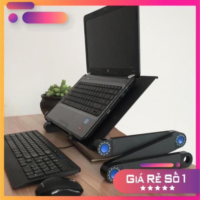 Bàn Laptop Máy Tính Xoay 360 Độ Có 2 Quạt Tản Nhiệt Và Kê Chuột Để Nhiều Tư Thế