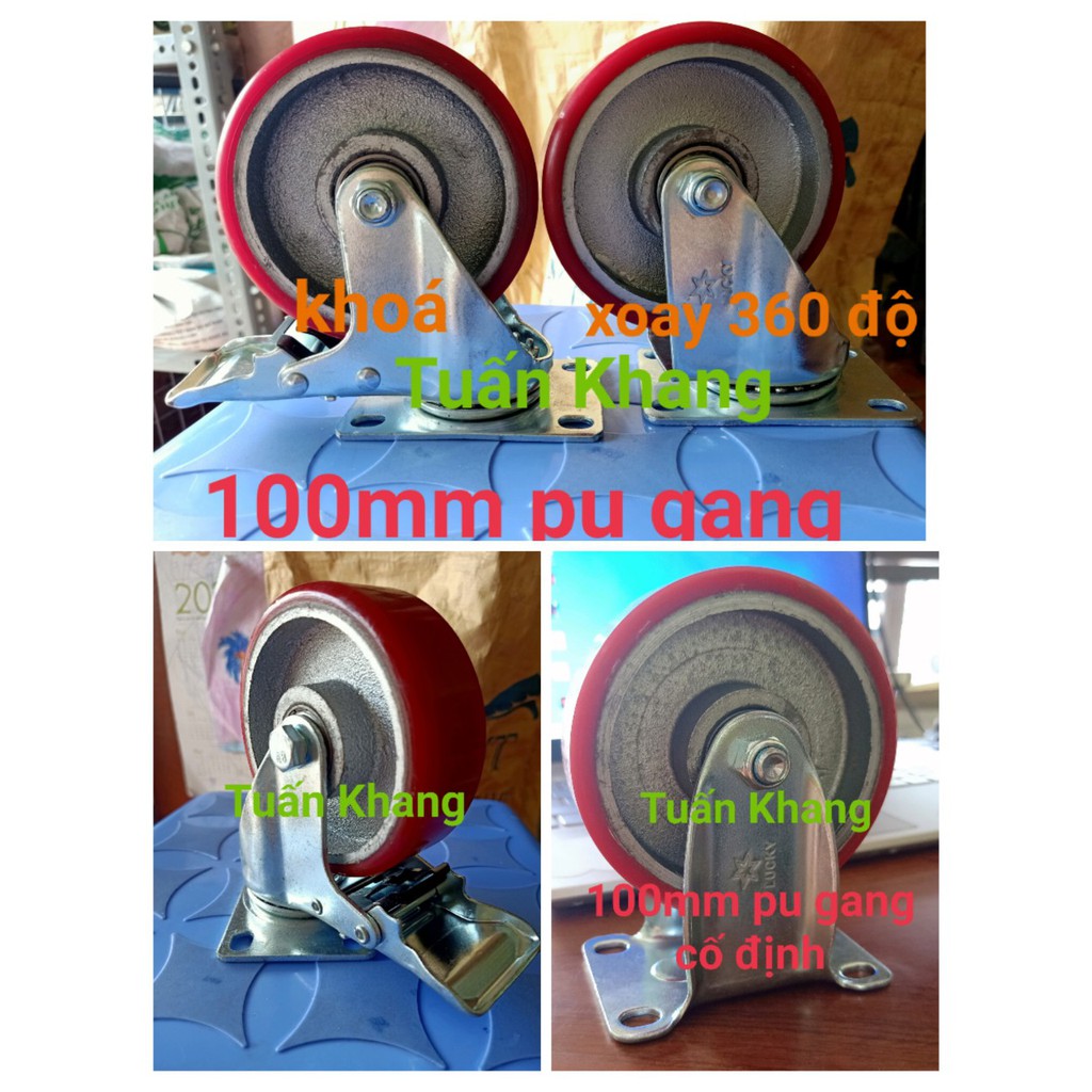 Bánh xe 100mm pu gang chịu tải tốt