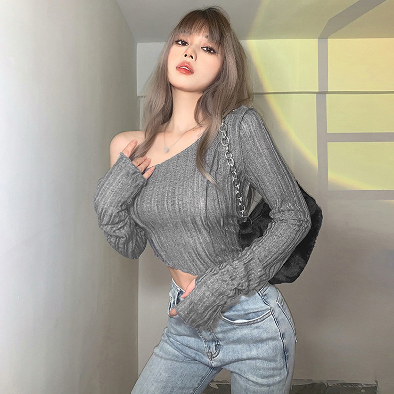 Áo Thun Dài Tay Trễ Vai Dáng Ôm Chống Nắng Thời Trang Đường Phố Cho Nữ