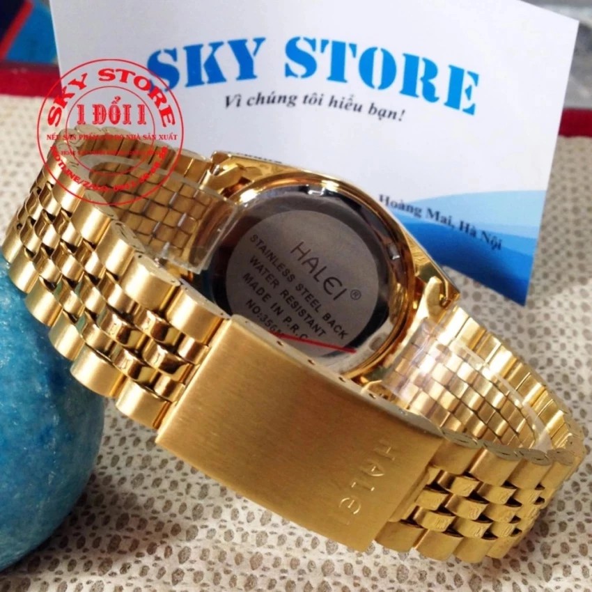 Đồng hồ nam HALEI M3516A (Mặt đen) dây hợp kim mạ vàng