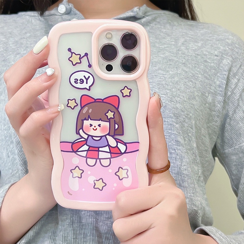 Ốp lưng iphone Ốp Điện Thoại Nhựa Acrylic Phối Ren Họa Tiết Hoạt Hình Cho iphone 13Pro 11 12 6 7 8 14pro xr Dinuo case