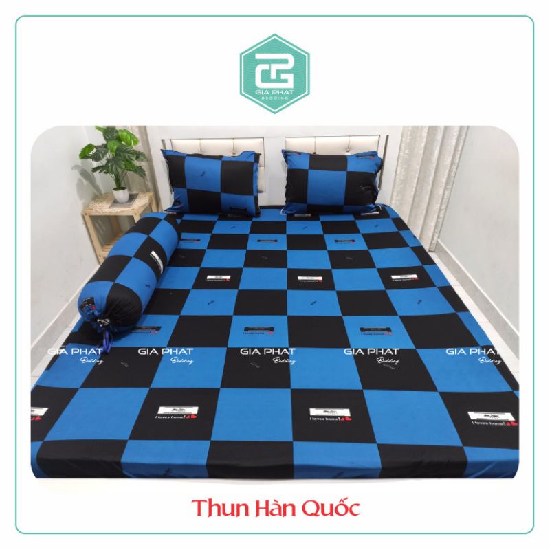 Bộ ga 1m6×2m nệm cao 17_27cm thun lạnh Hàn Quốc 4món 1ga, 3 vỏ gối