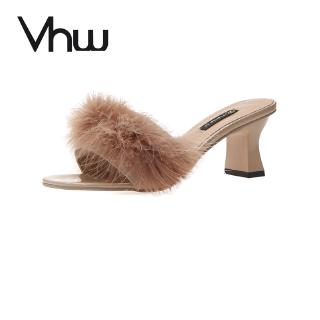 Giày cao gót phối lông thời trang Hàn Quốc