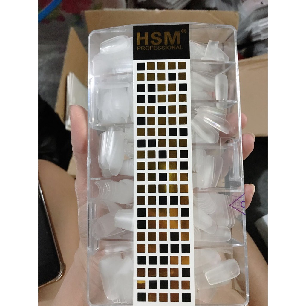 MÓNG ÚP HSM CHÍNH HÃNG LOẠI MẶT NHÁM SẴN - HỘP 500 MÓNG ĐỦ SIZE PHOM VUÔNG CHUẨN ĐẸP KHÔNG CẦN DŨA