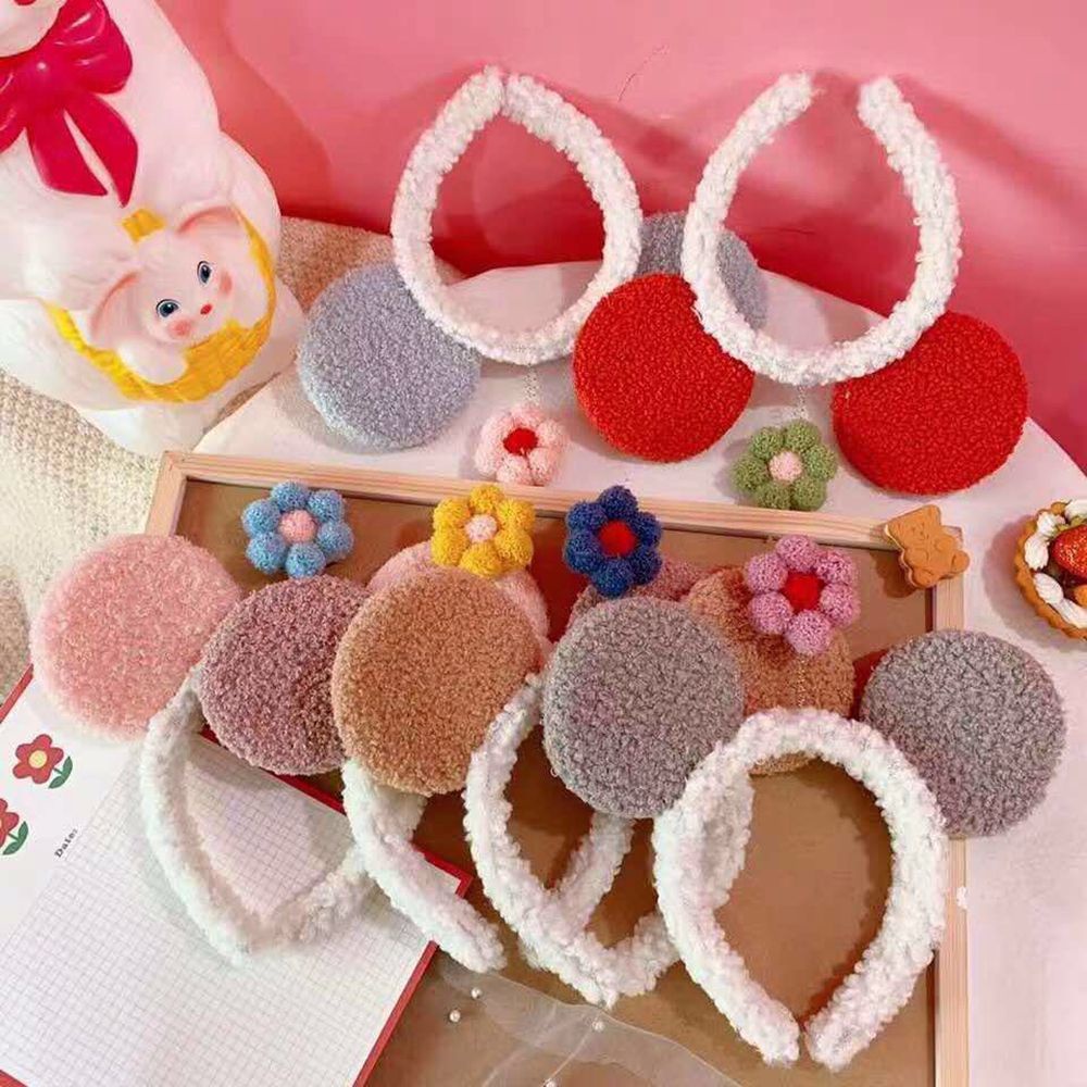 Cài tóc cotton mềm hình tai gấu và bông hoa nhiều màu sắc phong cách Hàn Quốc cho nữ