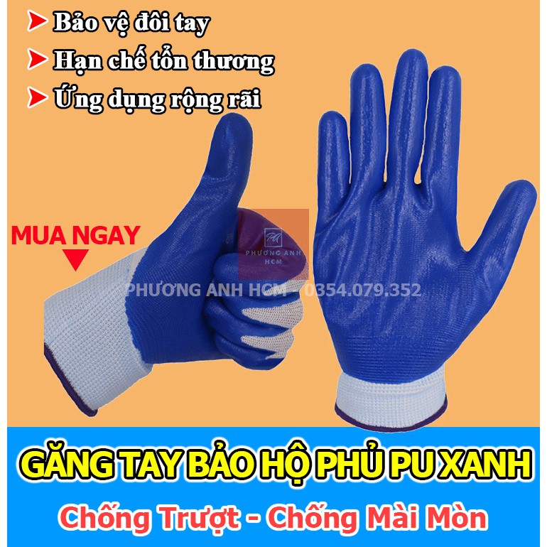 GĂNG TAY BẢO HỘ LAO ĐỘNG PHỦ NHỰA PU XANH - Bao Tay Bảo Hộ Dùng Trong Sửa Chữa, Lắp Ráp, Làm Vườn,...