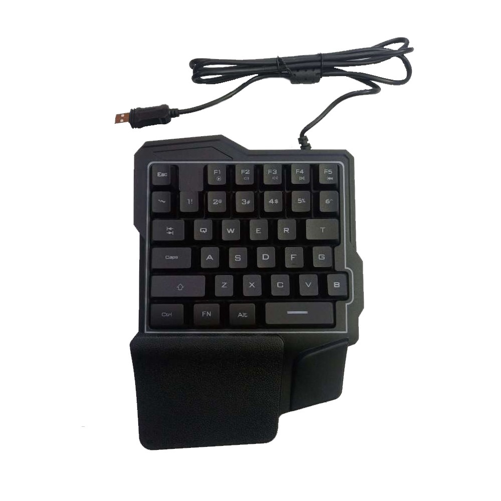 Bàn phím chơi game 1 tay kết nối dây mini có đèn nền RGB + tấm kê cổ tay