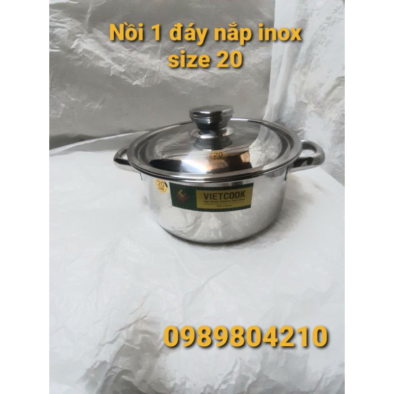 Nồi inox đun bếp từ size 20,nồi 1 đáy 3 đáy nắp kính nắp inox,Nồi inox bếp từ size 20 Vietcook.CAM KẾT CHÍNH HÃNG