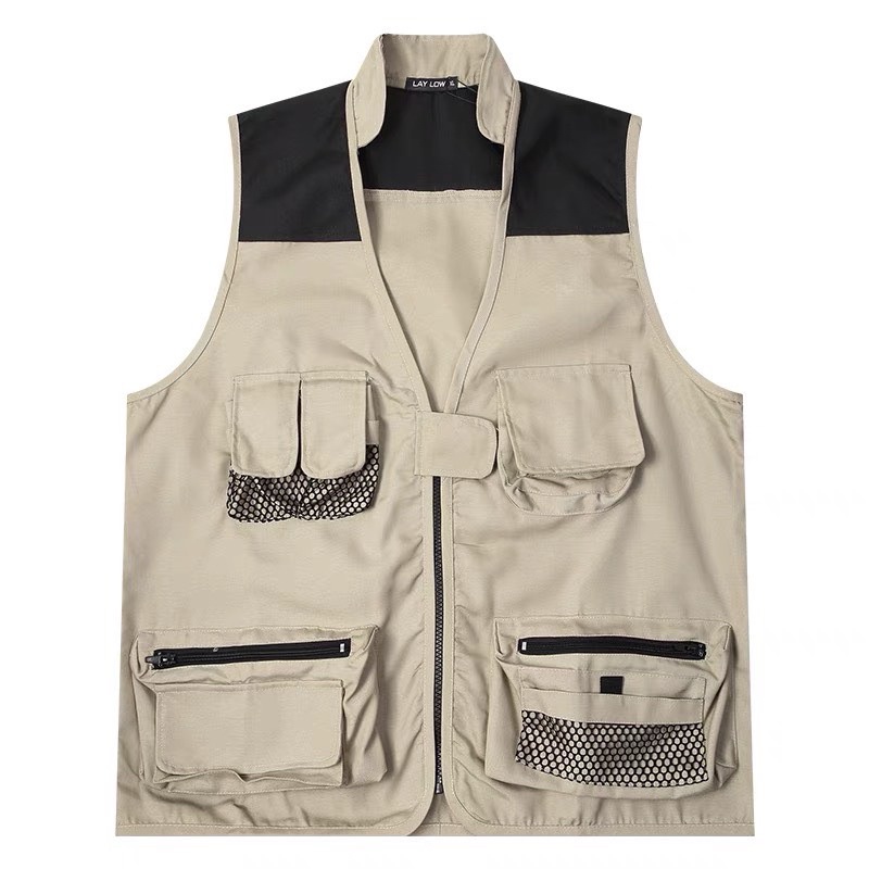 Áo khoác gile túi hộp unisex - Áo gile chiến hạm, màu Tan và Đen