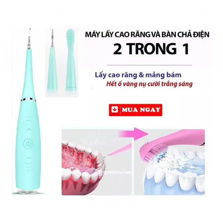 Dụng Cụ Lấy Cao Răng, Kiêm Bàn Chải Dental flutter- Sử Dụng Pin Sạc 3 Chế Độ Rung - Làm Sạch Mảng Bám Vết ố