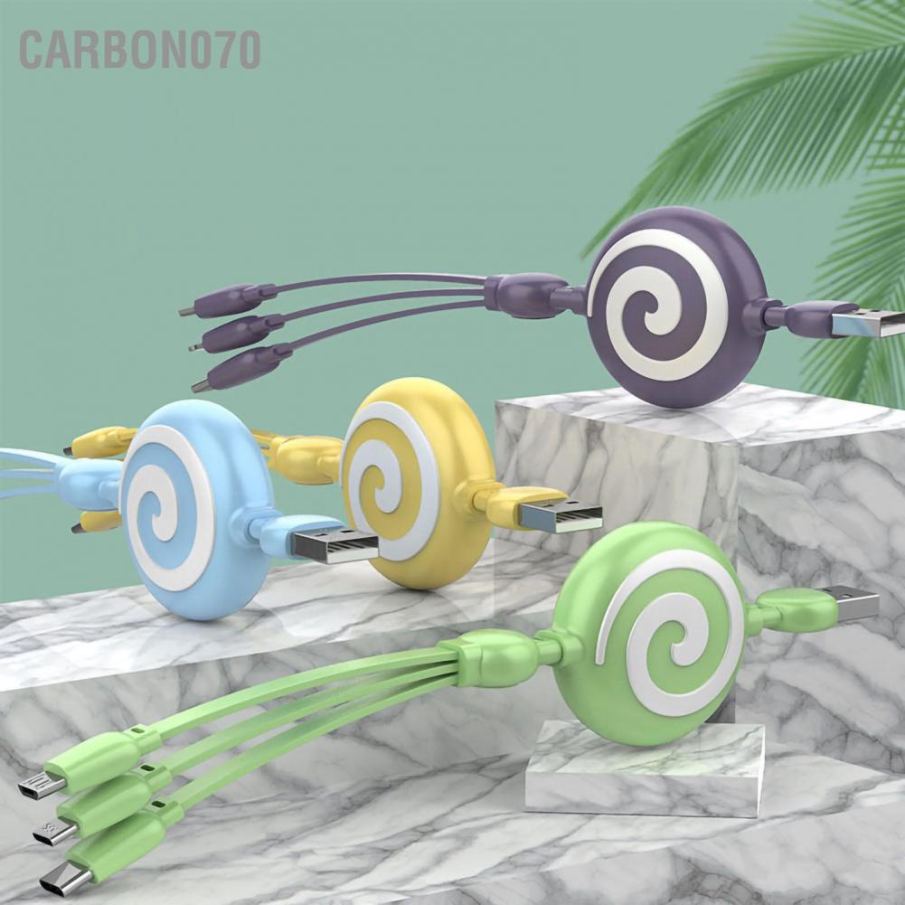 Carbon070 Cáp sạc 3 trong 1 USB Hình dạng kẹo mút có thể co giãn điện thoại nhanh cho IOS Android Huawei